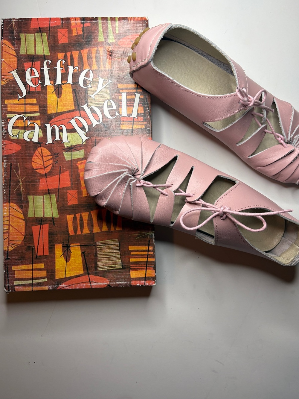 JEFFREY CAMPBELL rare archival leather pink LACE UP BALLET FLATS vintage